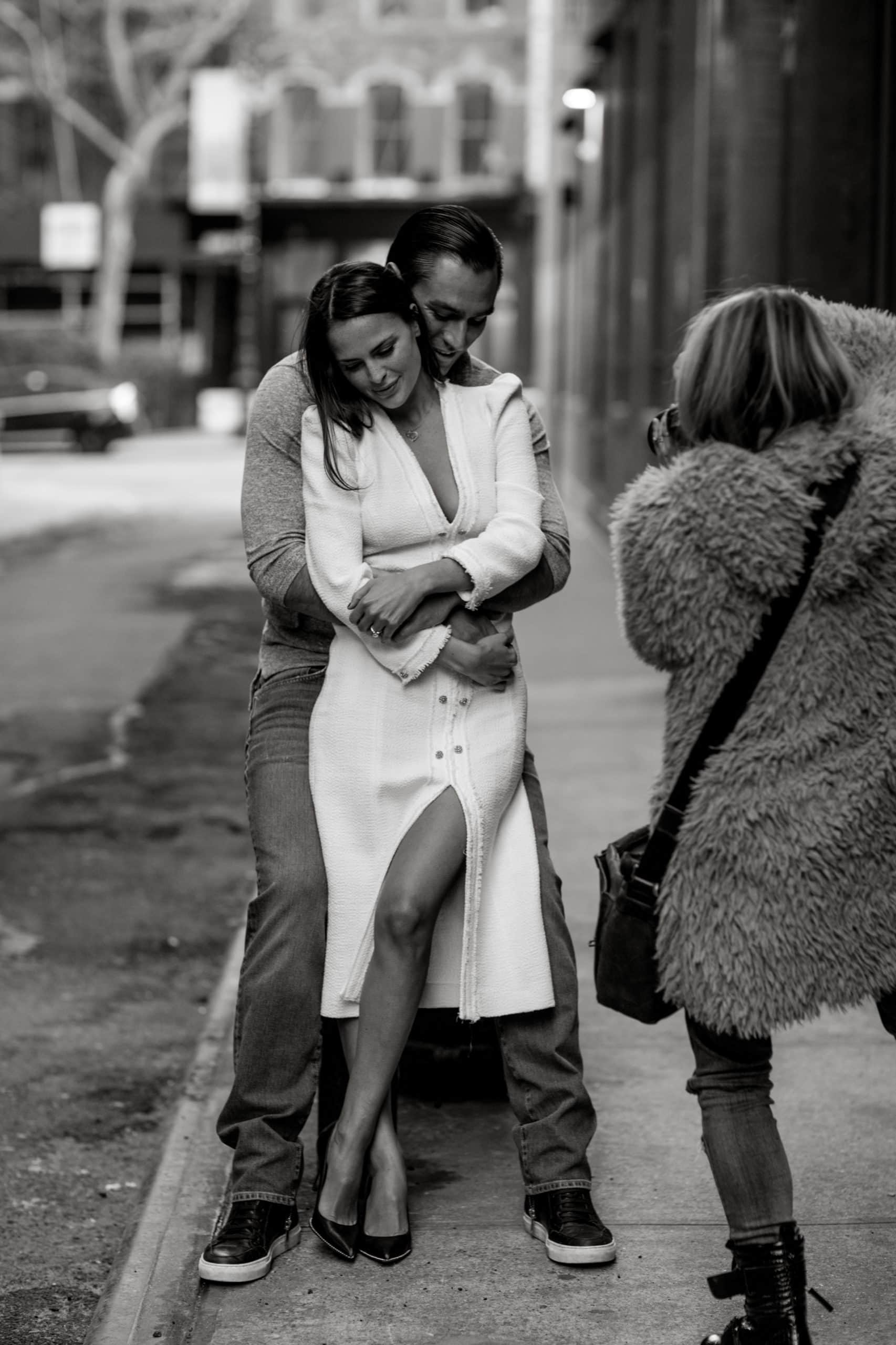 Lilly photographing an engagement session behind the scenes in New York City